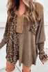 Leopard Patchwork Waffle Knit Buttoned Blouse