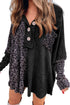 Leopard Patchwork Waffle Knit Buttoned Blouse