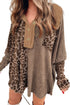 Leopard Patchwork Waffle Knit Buttoned Blouse