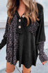 Leopard Patchwork Waffle Knit Buttoned Blouse