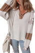 Leopard Patchwork Waffle Knit Turn Down Collar Top