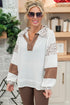 Leopard Patchwork Waffle Knit Turn Down Collar Top