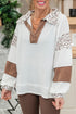 Leopard Patchwork Waffle Knit Turn Down Collar Top
