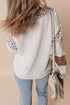 Leopard Patchwork Waffle Knit Turn Down Collar Top