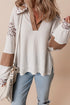 Leopard Patchwork Waffle Knit Turn Down Collar Top