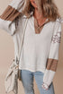 Leopard Patchwork Waffle Knit Turn Down Collar Top