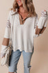 Leopard Patchwork Waffle Knit Turn Down Collar Top