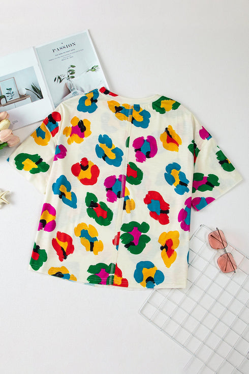 Leopard Pattern Drop Shoulder Oversized Knit Tee