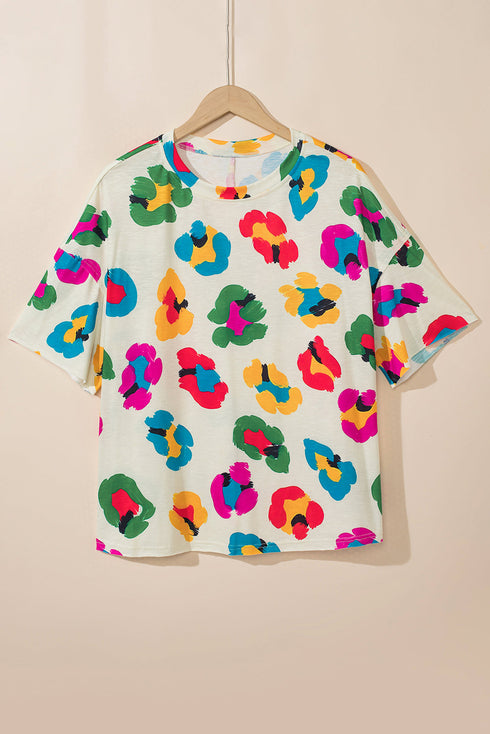Leopard Pattern Drop Shoulder Oversized Knit Tee
