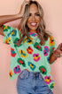 Leopard Pattern Drop Shoulder Oversized Knit Tee