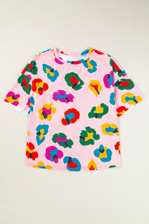 Leopard Pattern Drop Shoulder Oversized Knit Tee