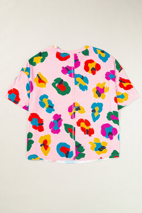Leopard Pattern Drop Shoulder Oversized Knit Tee