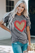 Leopard Pattern Heart Graphic Heathered Crew Neck Tee