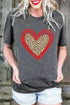 Leopard Pattern Heart Graphic Heathered Crew Neck Tee