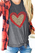 Leopard Pattern Heart Graphic Heathered Crew Neck Tee