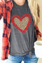 Leopard Pattern Heart Graphic Heathered Crew Neck Tee