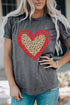 Leopard Pattern Heart Graphic Heathered Crew Neck Tee