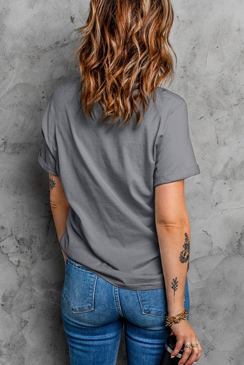 Leopard Pattern Heart Graphic Heathered Crew Neck Tee