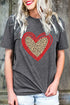 Leopard Pattern Heart Graphic Heathered Crew Neck Tee
