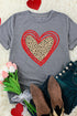 Leopard Pattern Heart Graphic Heathered Crew Neck Tee