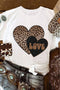 Leopard Pattern Heart Graphic Rolled Cuff Jersey Tee