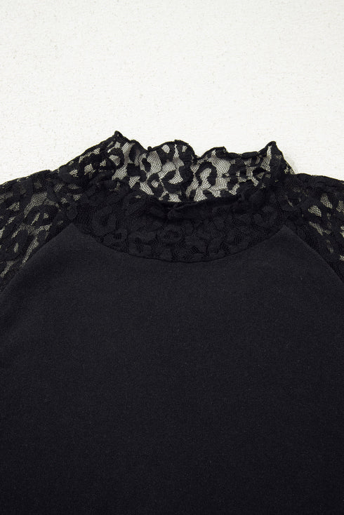 Leopard Pattern Mesh Patchwork Long Sleeve Top