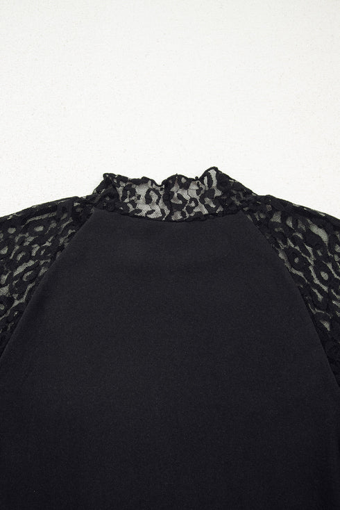 Leopard Pattern Mesh Patchwork Long Sleeve Top