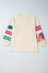 Leopard Pattern Patchwork Applique Split Sleeve Sweatshirt