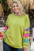 Leopard Pattern Patchwork Applique Split Sleeve Sweatshirt