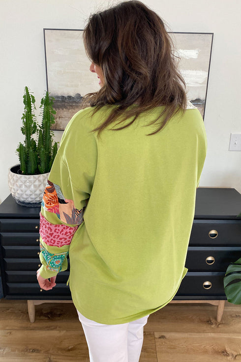 Leopard Pattern Patchwork Applique Split Sleeve Sweatshirt