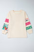 Leopard Pattern Patchwork Applique Split Sleeve Sweatshirt