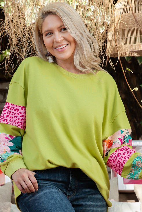 Leopard Pattern Patchwork Applique Split Sleeve Sweatshirt