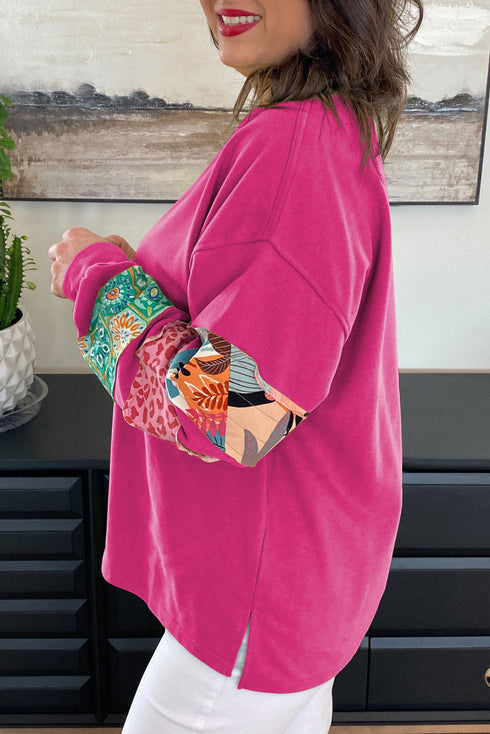 Leopard Pattern Patchwork Applique Split Sleeve Sweatshirt
