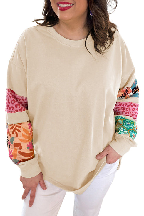 Leopard Pattern Patchwork Applique Split Sleeve Sweatshirt