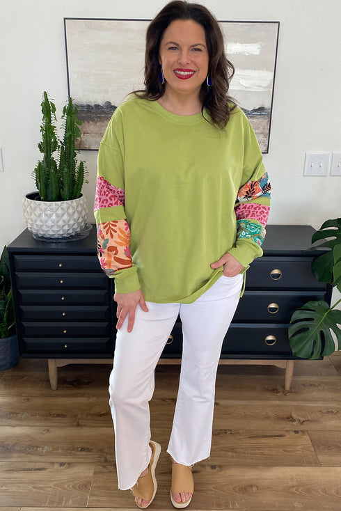Leopard Pattern Patchwork Applique Split Sleeve Sweatshirt