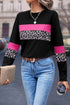 Leopard Pattern Patchwork Crew Neck Long Sleeve Tee