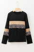 Leopard Pattern Patchwork Crew Neck Long Sleeve Tee