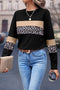 Leopard Pattern Patchwork Crew Neck Long Sleeve Tee