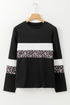 Leopard Pattern Patchwork Crew Neck Long Sleeve Tee