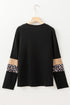 Leopard Pattern Patchwork Crew Neck Long Sleeve Tee