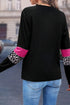 Leopard Pattern Patchwork Crew Neck Long Sleeve Tee