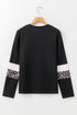 Leopard Pattern Patchwork Crew Neck Long Sleeve Tee
