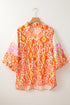 Leopard Pattern Puff Sleeve Split Neck Blouse