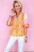 Leopard Pattern Puff Sleeve Split Neck Blouse