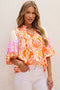 Leopard Pattern Puff Sleeve Split Neck Blouse