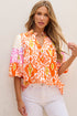 Leopard Pattern Puff Sleeve Split Neck Blouse