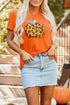 Leopard Pattern Pumpkin Graphic Crew Neck Short Sleeve Tee