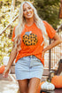 Leopard Pattern Pumpkin Graphic Crew Neck Short Sleeve Tee