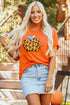 Leopard Pattern Pumpkin Graphic Crew Neck Short Sleeve Tee
