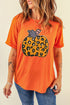 Leopard Pattern Pumpkin Graphic Crew Neck Short Sleeve Tee
